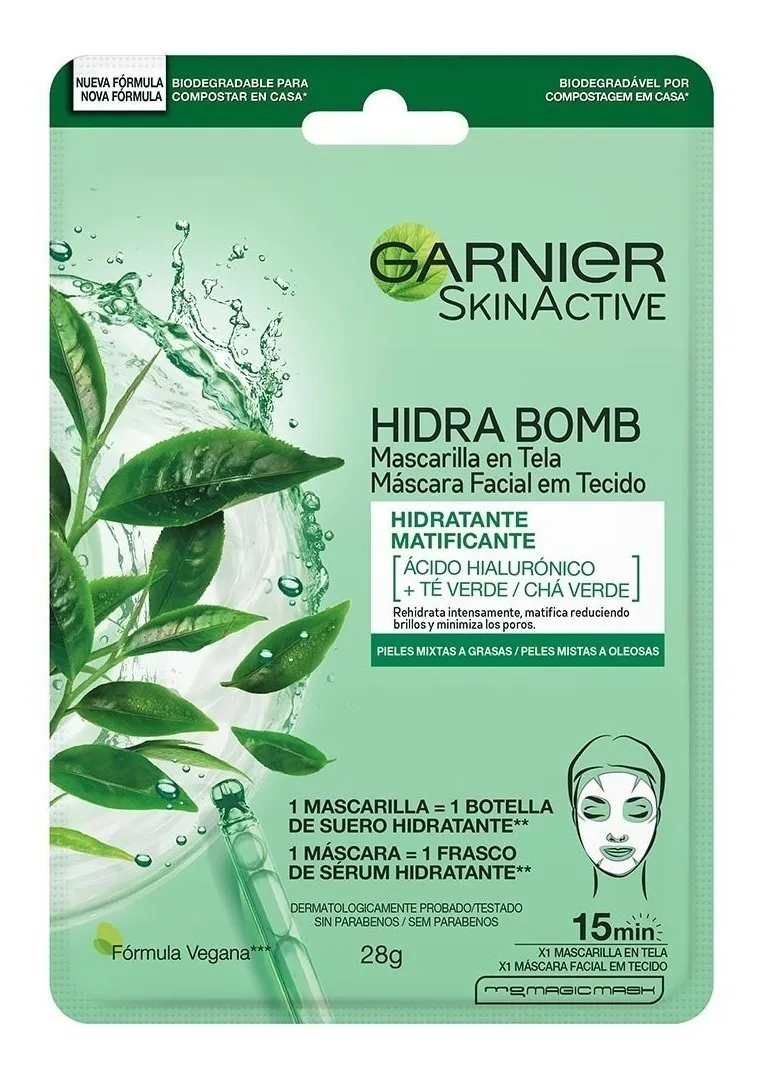 Mascarilla Facial En Tela Té Verde 28 Gr Garnier